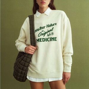 Mate The Label Mother Nature Organic Fleece Graphic Oversized Sweatshirt NWT